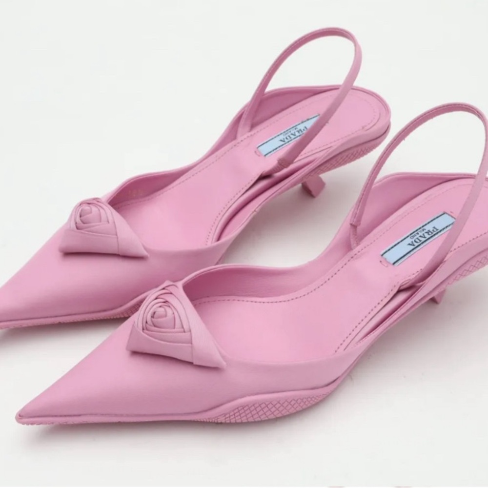 Prada Gabardine Slingback Pointed Pumps with Kitten Heel in Rose
